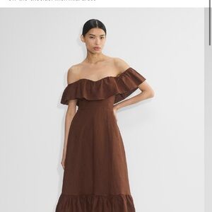 Wilfred Off-Shoulder Brown Midi Dress